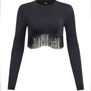 SHEIN black fringe crop top